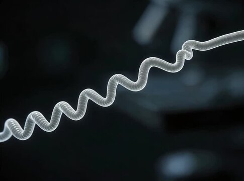 3D model of Treponema pallidum spirochete, slender tightly coiled bacterium causing syphilis, dark clinical background