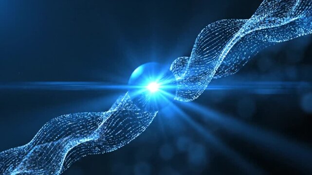 A futuristic digital wave with glowing blue light effects in a dark environment from a close-up viewpoint.