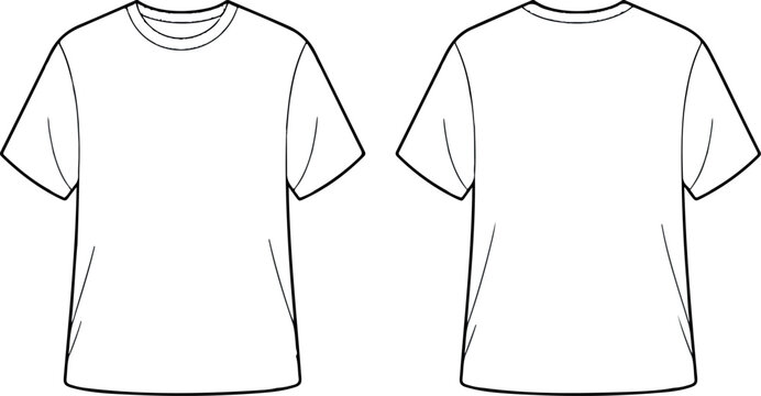 Oversized Unisex T-Shirt CAD Outline Template Front and Back Technical Fashion Sketch