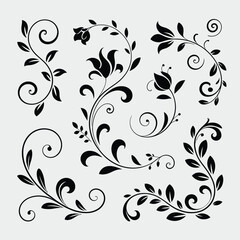 Decorative Floral Swirls Collection &ndash; Vintage Black Silhouettes Vector set 

