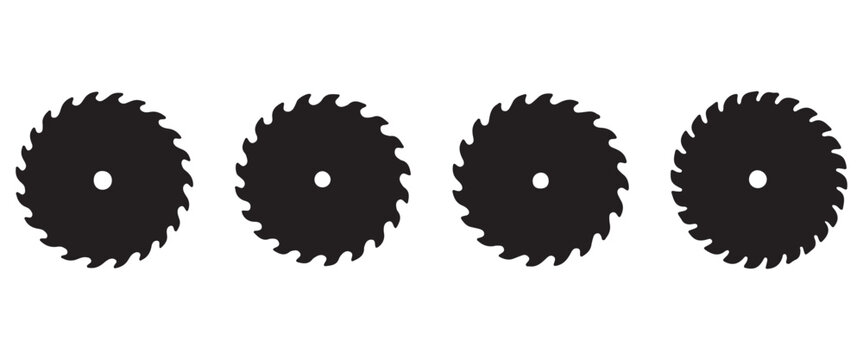 Industrial Circular Saw Blade Icon Set &ndash; Black Silhouette Woodworking, Carpentry and Cutting Tool Vector CollectionWeb