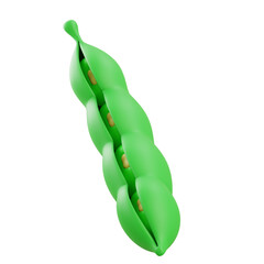 Vertical green pea pod with visible peas isolated on white background, detailed 3D render representing fresh produce and organic agriculture concept.