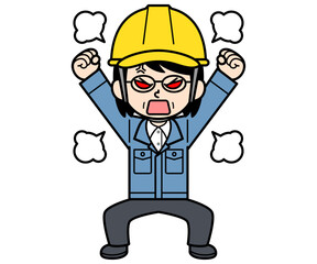 激怒するヘルメットをかぶった現場監督の中年女性