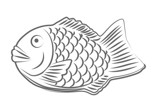 モノクロのたい焼きのイラスト