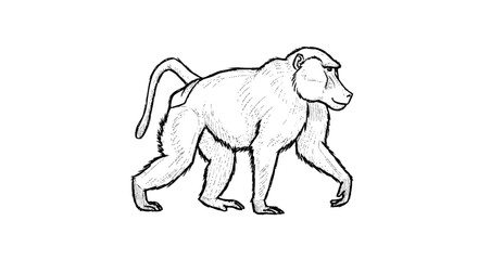 Obraz premium Black and White Monkey Sketch Walking.