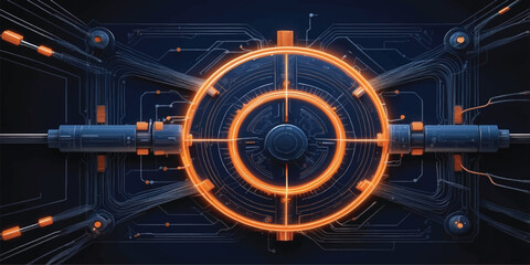 Obraz premium Abstract futuristic technology background featuring a digital globe and radar interface patterns with light shapes for a modern business network illustration