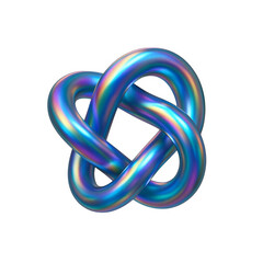 Naklejka premium Abstract metallic knot with swirling holographic rainbow colors, clean cut-out