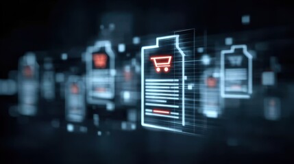 Fototapeta premium Sourcing in procurement allows a purchase order to trigger an invoice and transaction log for a successful online bank payment.