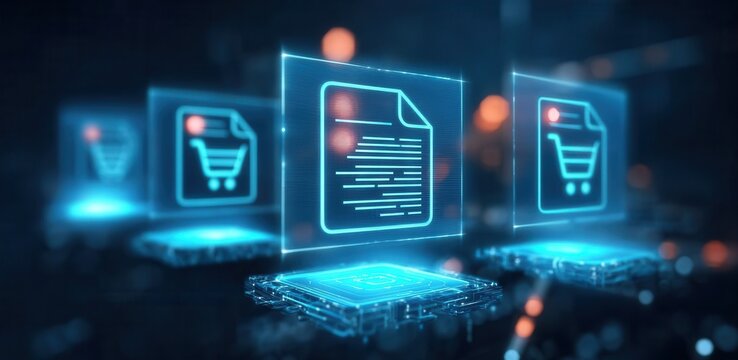 Procurement experts use sourcing for a purchase order, while an invoice and transaction log help verify the secure app payment.