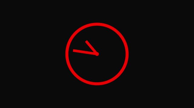 Clock symbol on black background. Animated clock icon 4K clock spinning, watch animation on black screen.