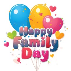 Colorful balloons and hearts celebrate the joy of family day with vibrant colors and festive spirit