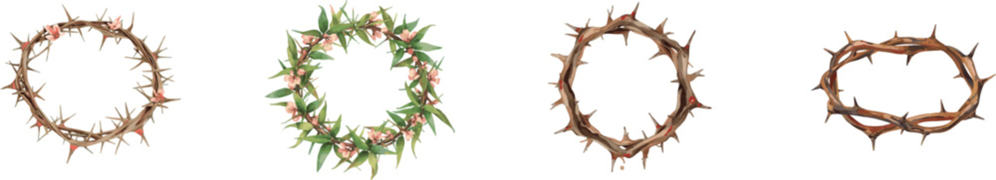 Watercolor crown of thorns set isolated on white background