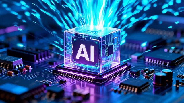 AI chip with glowing circuitry
