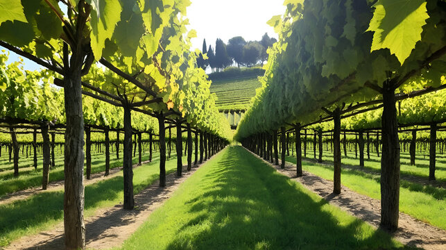 Italian Vineyard View From Under Trellis