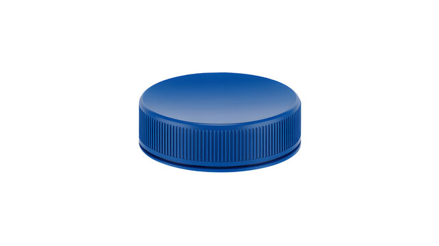 Blue plastic bottle cap with ribbed design
