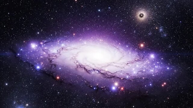 Cinematic slow motion visualization of Doppler effect phenomenon in astrophysics showing blue and red shifted light waves traversing deep cosmic space with nebula background and celestial bodies