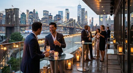 Business Professionals Enjoying Cocktails on Rooftop Terrace