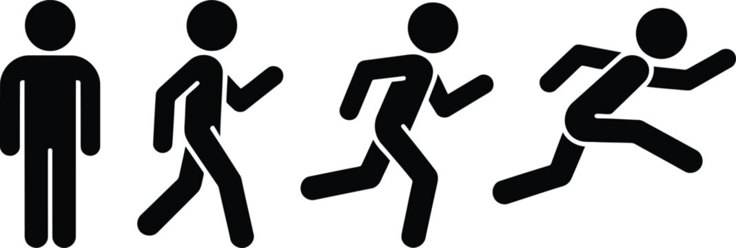 A sequence of black stick figures illustrates human motion including standing walking jogging and sprinting