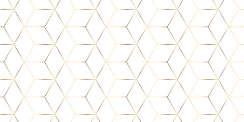 Vector abstract square tech grid gold line box structure wallpaper. metal cube creative geometric fabric wall tiles gradient web triangle diamond honeycomb hexagon art decorative textile design.