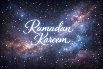 Ramadan kareem greeting card with stunning galaxy background for muslim celebrations and wishes
