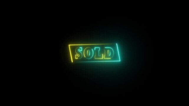Neon line sold text animation on the black background.
