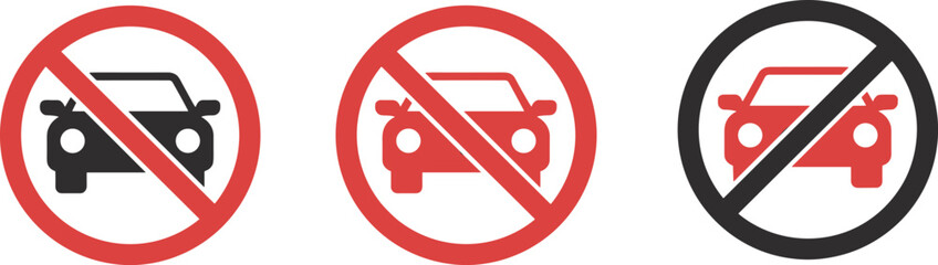 No cars allowed icon illustration set, prohibition sign artwork, traffic vector design, safety graphic pack, restriction symbol collection, vehicle sketch © afjal