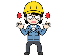 ビックリしているヘルメットをかぶった現場監督の中年女性