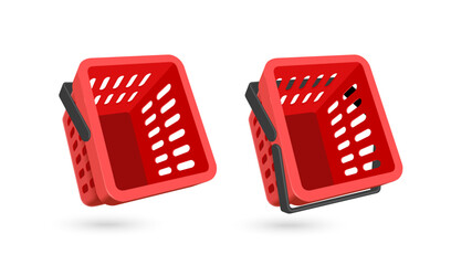 empt red shopping basket top view on a white background for designing various shopping promotion, vector 3d isolated illustration for advertising, basket minimal style for design © phiab