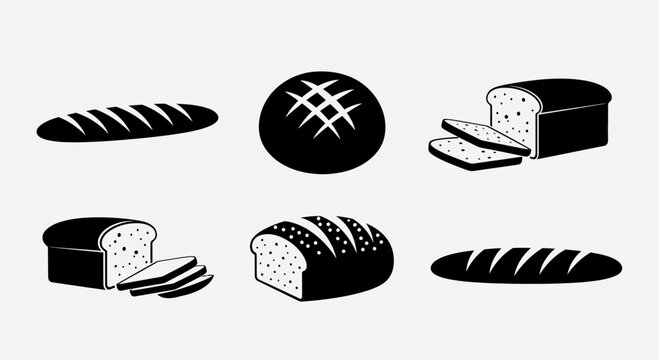 Bread Bakery Icon Set Vector &ndash; Baguette, Loaf and Pastry Line Art Illustration Collection