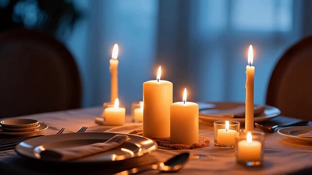 Candlelit dining table setting