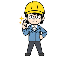 賞賛するヘルメットをかぶった現場監督の中年女性