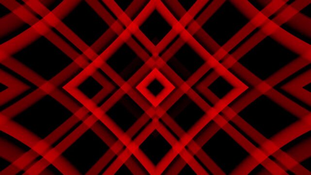Abstract red geometric lines glowing on black background, symmetrical diamond pattern motion graphic