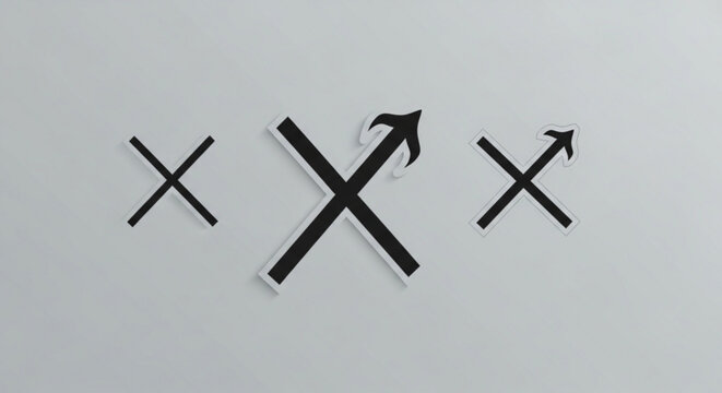 Three black x symbols with arrows on a gray background representing opposition and direction