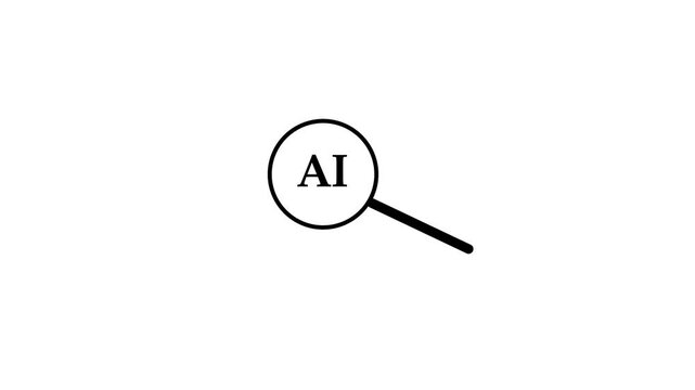 Artificial Intelligence with magnifying glass icon animation with no a white background,4k video animation.