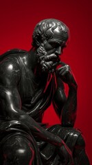 Fototapeta premium Gallery sculpture pensive black marble philosopher with dramatic lighting
