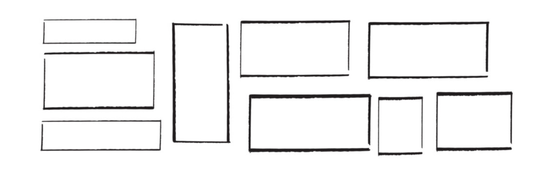 Rectangle frame line. square shape outline on hand draw style. 
