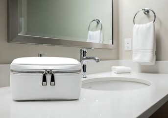 Fototapeta premium White Bathroom Countertop with Toiletry Case