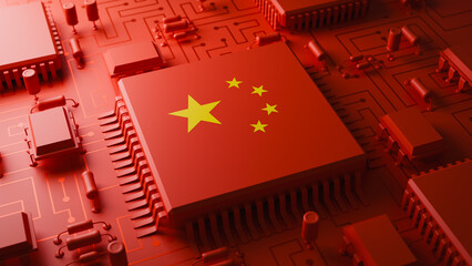 China semiconductor microchip trade tariff. 3d rendering