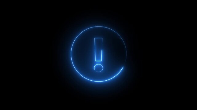 Glowing blue exclamation mark symbol in futuristic digital interface with neon light effect d
