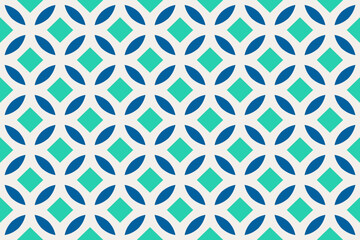 Geometric teal and blue diamond seamless pattern. Abstract vector background with repeating shapes in a retro style.