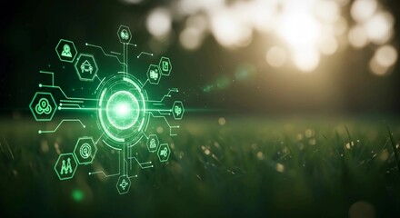 Obraz premium Green Technology Network on Field, Sustainability and Innovation Concept