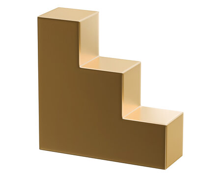 Gold steps abstract shape with low angle view for success and future goal, 3d illustration