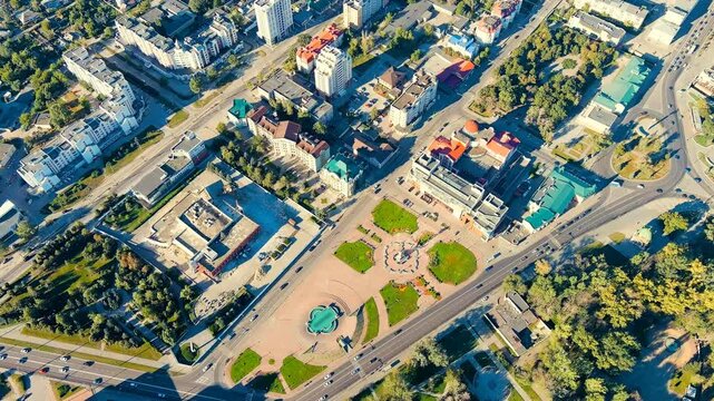 Lipetsk, Russia. Peter the Great Square. History Center. Drone footage