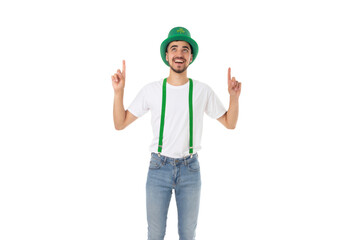 Obraz premium St Patricks Day celebration features a man in green hat, isolated, PNG