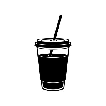 Disposable cup with straw and lid for beverage