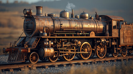 Obraz premium vintage steam locomotive with exposed driving wheels and connecting rods, created with generative ai