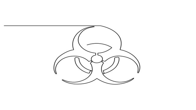 Radiation sign icon line continuous drawing vector. One line Radiation icon vector background. Radioactive zone, area icon. Continuous outline of a Danger of exposure to radiation icon.