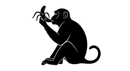 Obraz premium Monkey Eating Banana Silhouette - Wildlife and Tropical Fruit Icon
