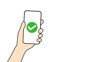 スマートフォンを持つ手とチェックアイコンのイラスト