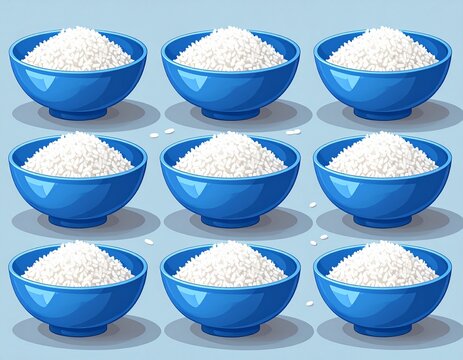 Nine Bowls of White Rice - A Culinary and Visual Delight.